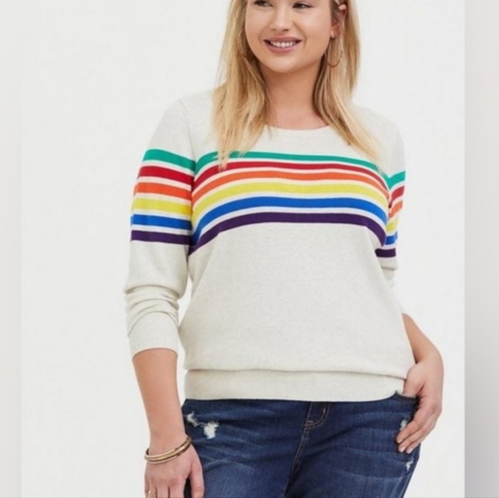 Torrid Celebrate Love Oatmeal Women's Multicolor Stripe Sweater